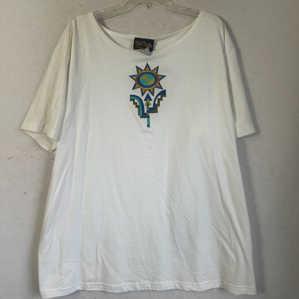 Bob Mackie t Shirt Women 2X Wearable Art  Embroidered sun Boho aztec VTG NEW